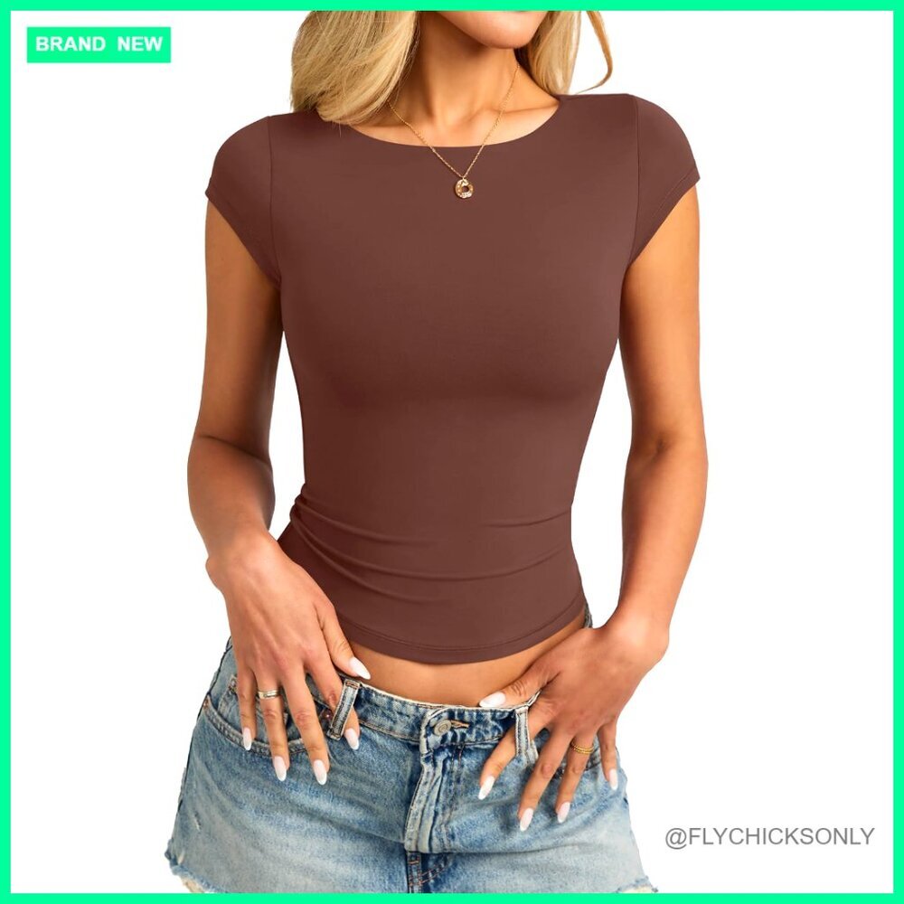 Double Lined Cap Sleeve Boat Neck Slim Fit T-Shirt Y2K Going Out Top